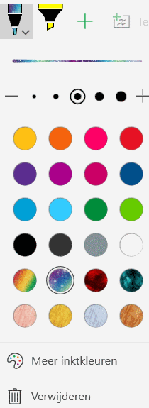 De verschillende kleuren van de melkwegpen